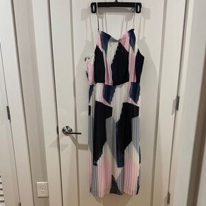 Banana Republic Pink and Blue Pleated Midi Dress